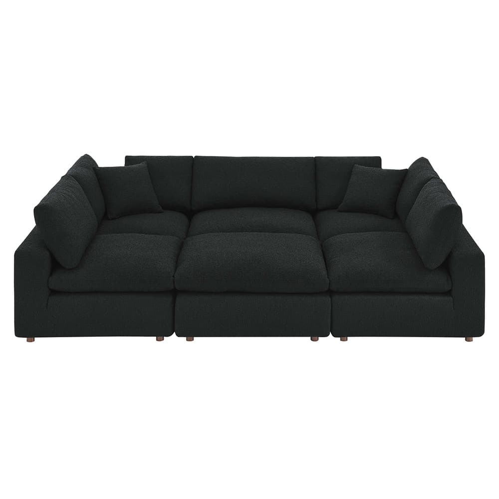 Commix 6-Piece Down Filled Overstuffed Boucle Fabric Sectional Sofa in Black by Modway