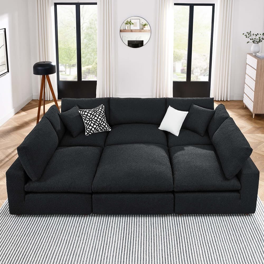 Commix 6-Piece Down Filled Overstuffed Boucle Fabric Sectional Sofa in Black by Modway - Image 4