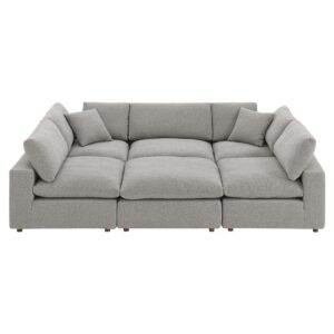 Commix 6-Piece Down Filled Overstuffed Boucle Fabric Sectional Sofa in Light Gray by Modway
