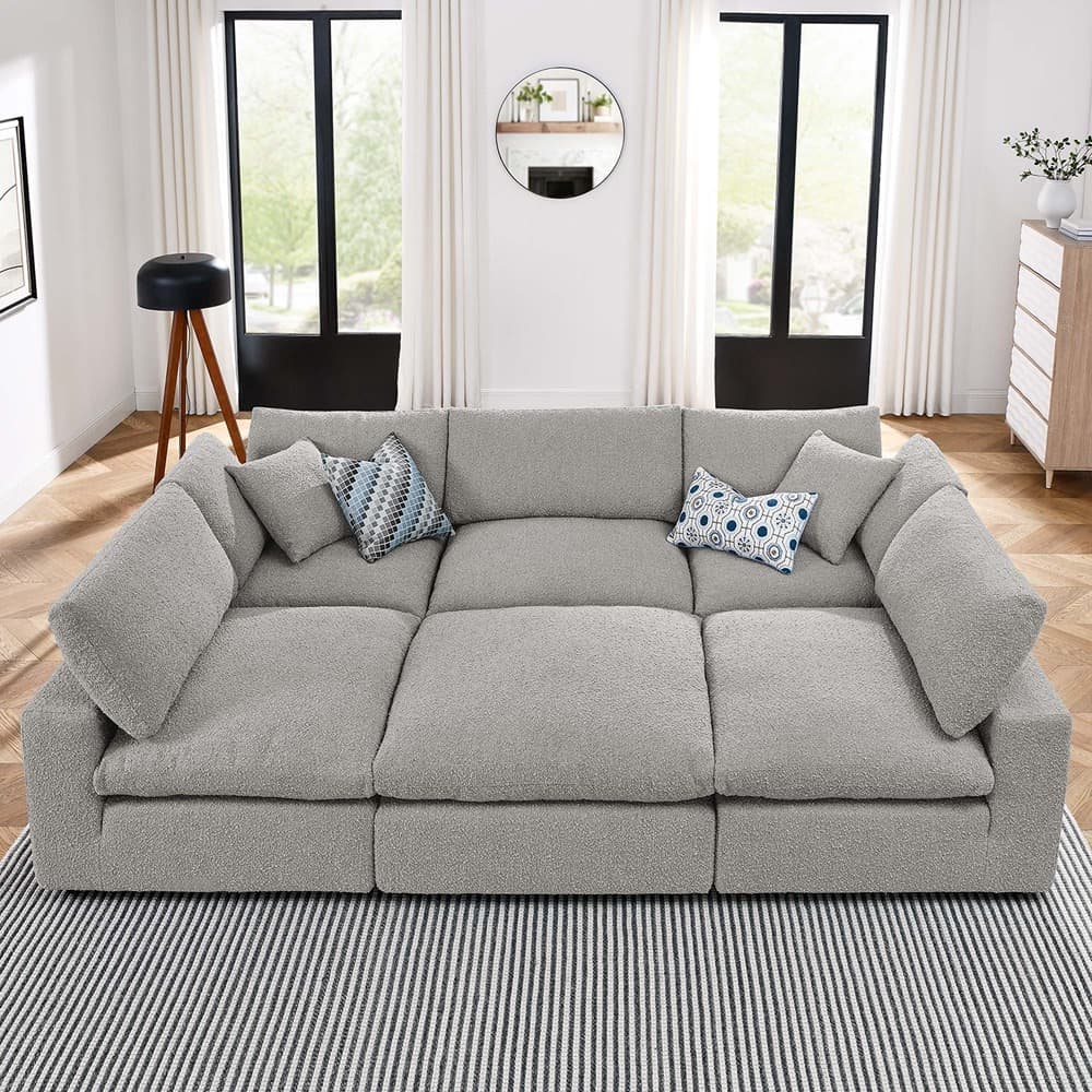 Commix 6-Piece Down Filled Overstuffed Boucle Fabric Sectional Sofa in Light Gray by Modway - Image 4