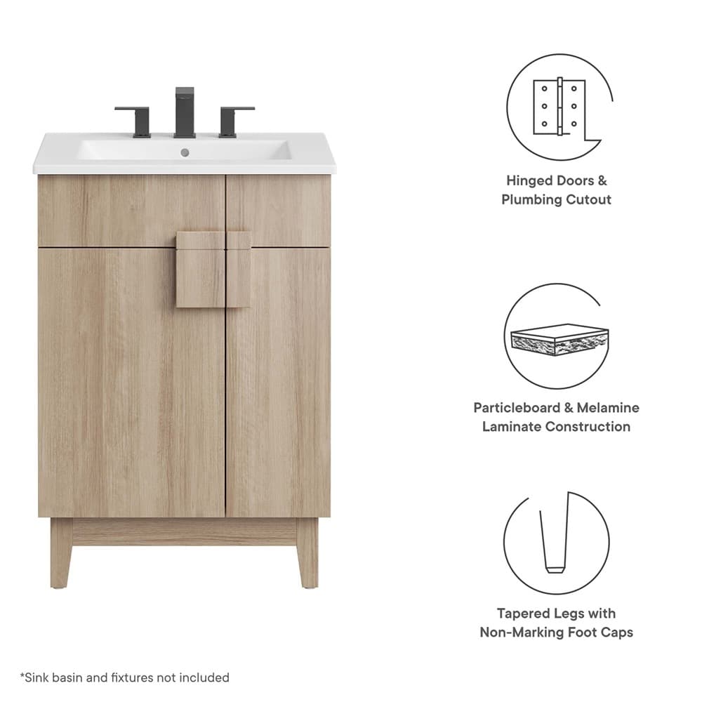 Miles 24" Bathroom Vanity Cabinet (Sink Basin Not Included) in Oak by Modway - Image 2