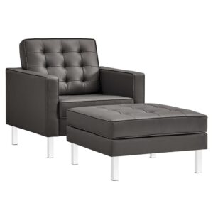 Loft Tufted Vegan Leather Armchair and Ottoman Set in Silver Gray by Modway