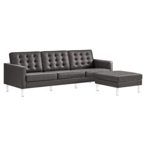 Loft Tufted Vegan Leather Sofa and Ottoman Set in Silver Gray by Modway