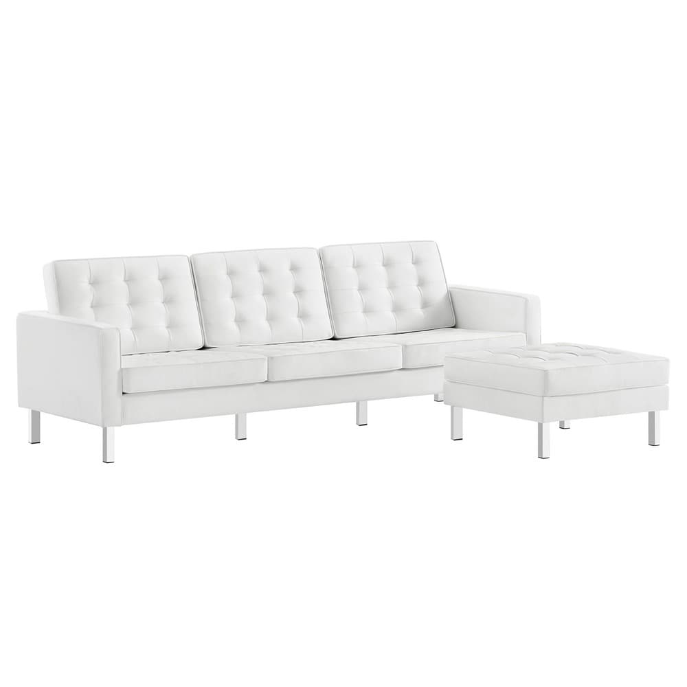 Loft Tufted Vegan Leather Sofa and Ottoman Set in Silver White by Modway
