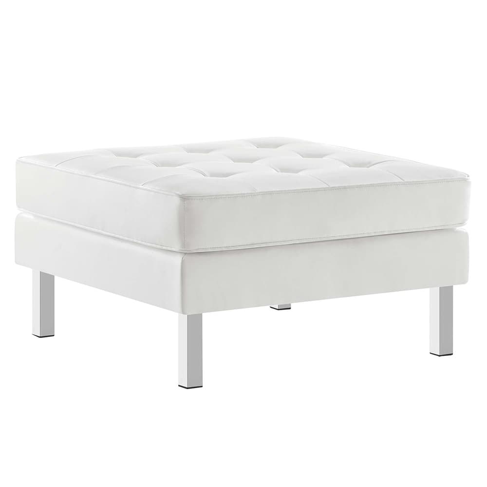 Loft Tufted Vegan Leather Sofa and Ottoman Set in Silver White by Modway - Image 7