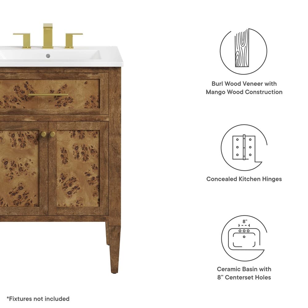 Elysian 24" Wood Bathroom Vanity in White Brown by Modway - Image 2