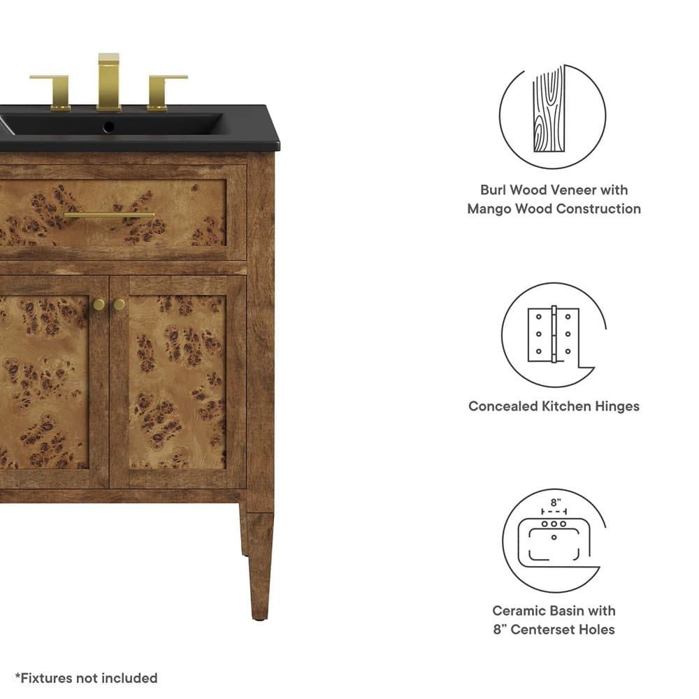 Elysian 24" Wood Bathroom Vanity in Black Brown by Modway - Image 2