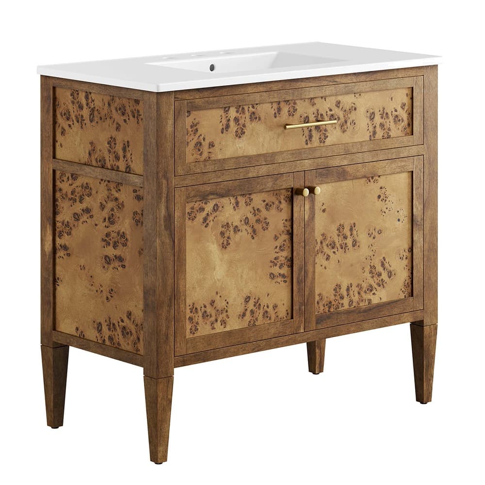 Elysian 36" Wood Bathroom Vanity in White Brown by Modway