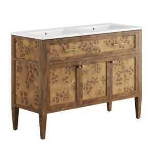 Elysian 48" Wood Double Sink Bathroom Vanity in White Brown by Modway