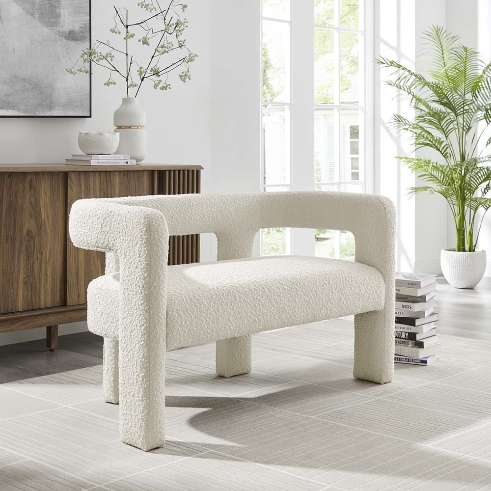 Kayla Boucle Upholstered Loveseat in Ivory by Modway - Image 8