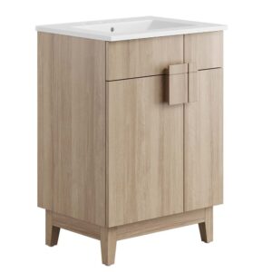 Miles 24" Bathroom Vanity in White Oak by Modway