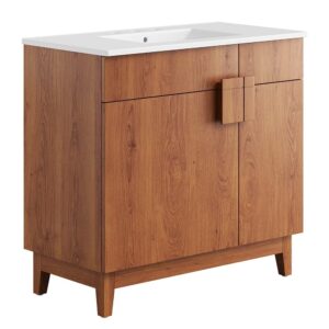 Miles 36" Bathroom Vanity in White Walnut by Modway
