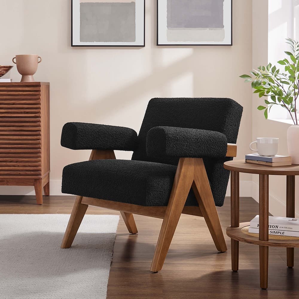 Lyra Boucle Fabric Armchair in Black by Modway - Image 8