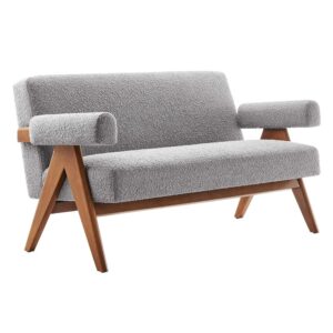 Lyra Boucle Fabric Loveseat in Light Gray by Modway