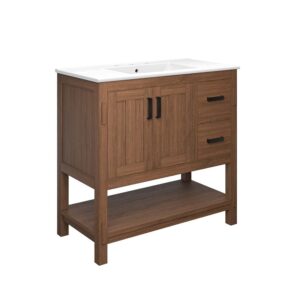 Ashlyn 36" Wood Bathroom Vanity in Walnut White by Modway
