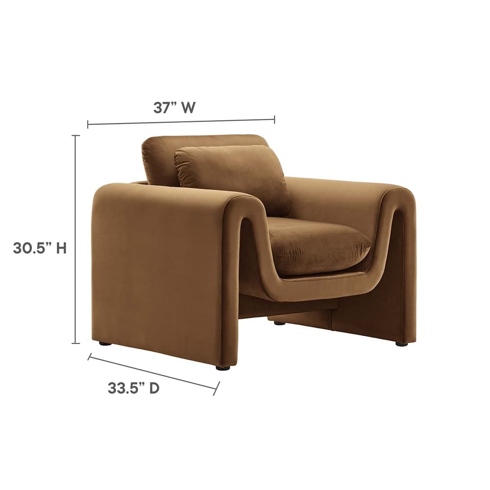 Waverly Performance Velvet Armchair in Brown by Modway - Image 3