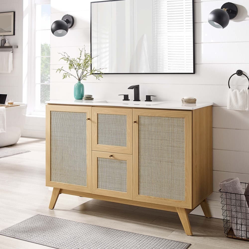 Soma 48" Single or Double Sink Compatible Bathroom Vanity Cabinet (Sink Basin Not Included) in Oak by Modway - Image 11