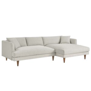 Zoya Right-Facing Down Filled Overstuffed Sectional Sofa in Heathered Weave Ivory by Modway