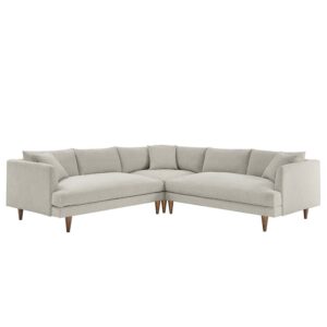 Zoya 3 Piece Down Filled Overstuffed Sectional Sofa in Heathered Weave Ivory by Modway