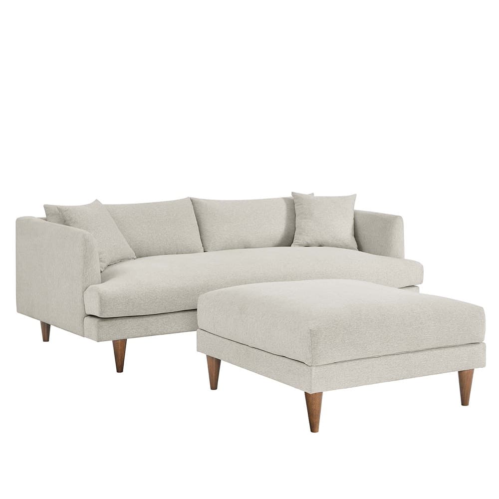 Zoya Down Filled Overstuffed Sofa and Ottoman Set in Heathered Weave Ivory by Modway