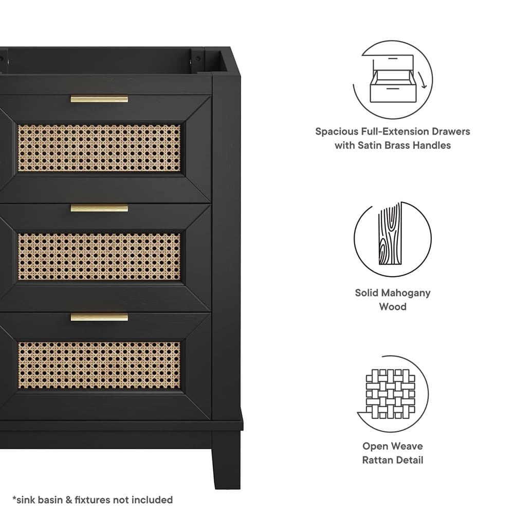 Dixie 24" Solid Wood Bathroom Vanity Cabinet (Sink Basin Not Included) in Black by Modway - Image 2