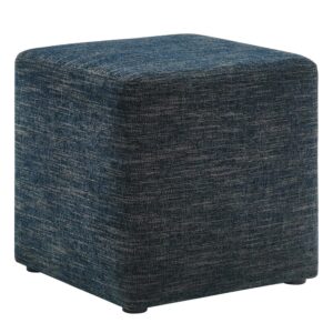 Callum 17" Square Woven Heathered Fabric Upholstered Ottoman in Heathered Weave Azure by Modway