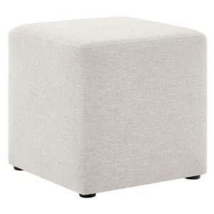 Callum 17" Square Woven Heathered Fabric Upholstered Ottoman in Heathered Weave Ivory by Modway