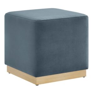 Tilden 17" Square Performance Velvet Upholstered Ottoman in Cadet Blue Natural by Modway