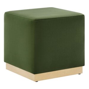 Tilden 17" Square Performance Velvet Upholstered Ottoman in Moss Green Natural by Modway