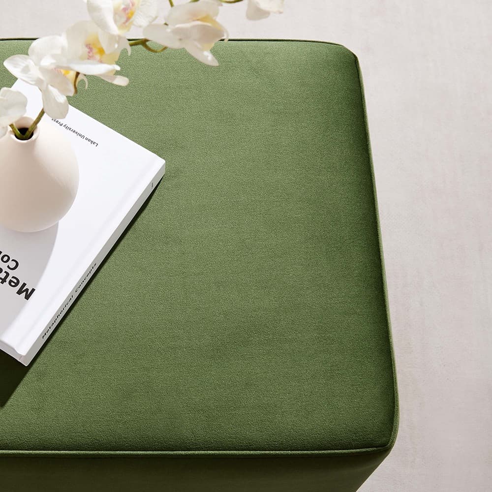 Tilden 17" Square Performance Velvet Upholstered Ottoman in Moss Green Natural by Modway - Image 9