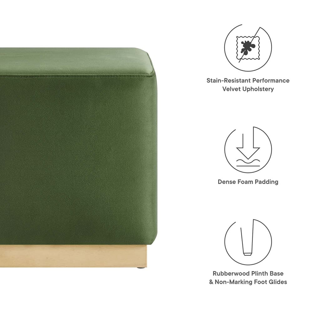 Tilden 17" Square Performance Velvet Upholstered Ottoman in Moss Green Natural by Modway - Image 3