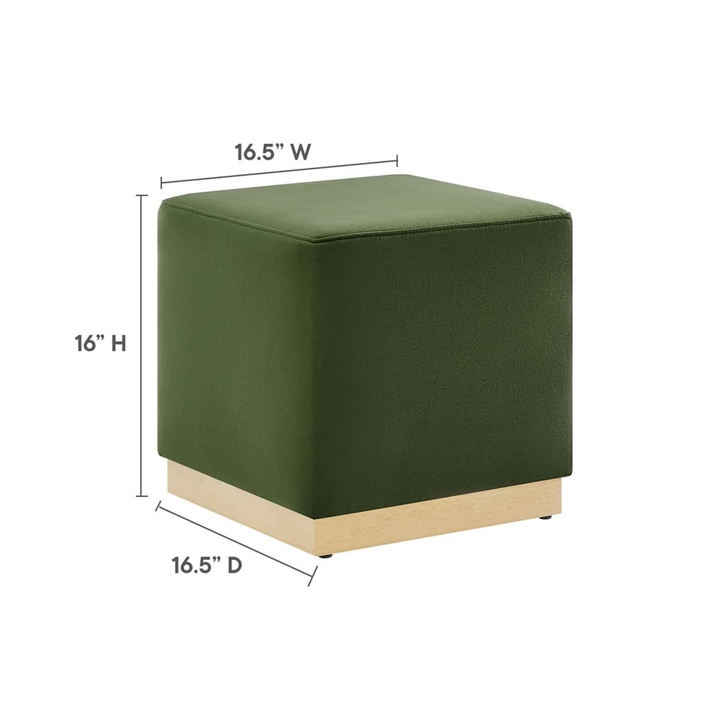 Tilden 17" Square Performance Velvet Upholstered Ottoman in Moss Green Natural by Modway - Image 2