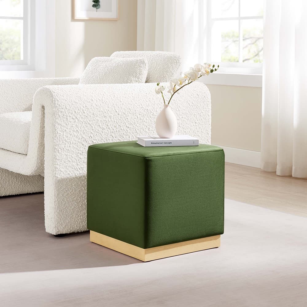 Tilden 17" Square Performance Velvet Upholstered Ottoman in Moss Green Natural by Modway - Image 8
