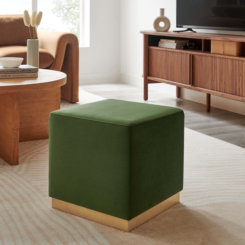 Tilden 17" Square Performance Velvet Upholstered Ottoman in Moss Green Natural by Modway - Image 7