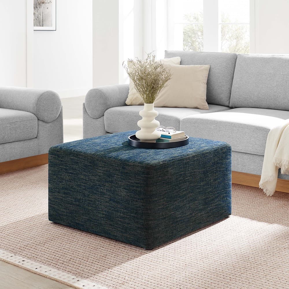 Callum Large 28" Square Woven Heathered Fabric Upholstered Ottoman in Heathered Weave Azure by Modway - Image 8