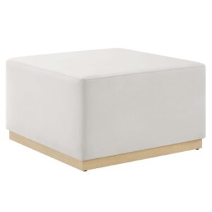 Tilden Large 28" Square Performance Velvet Upholstered Ottoman in Alabaster Natural by Modway