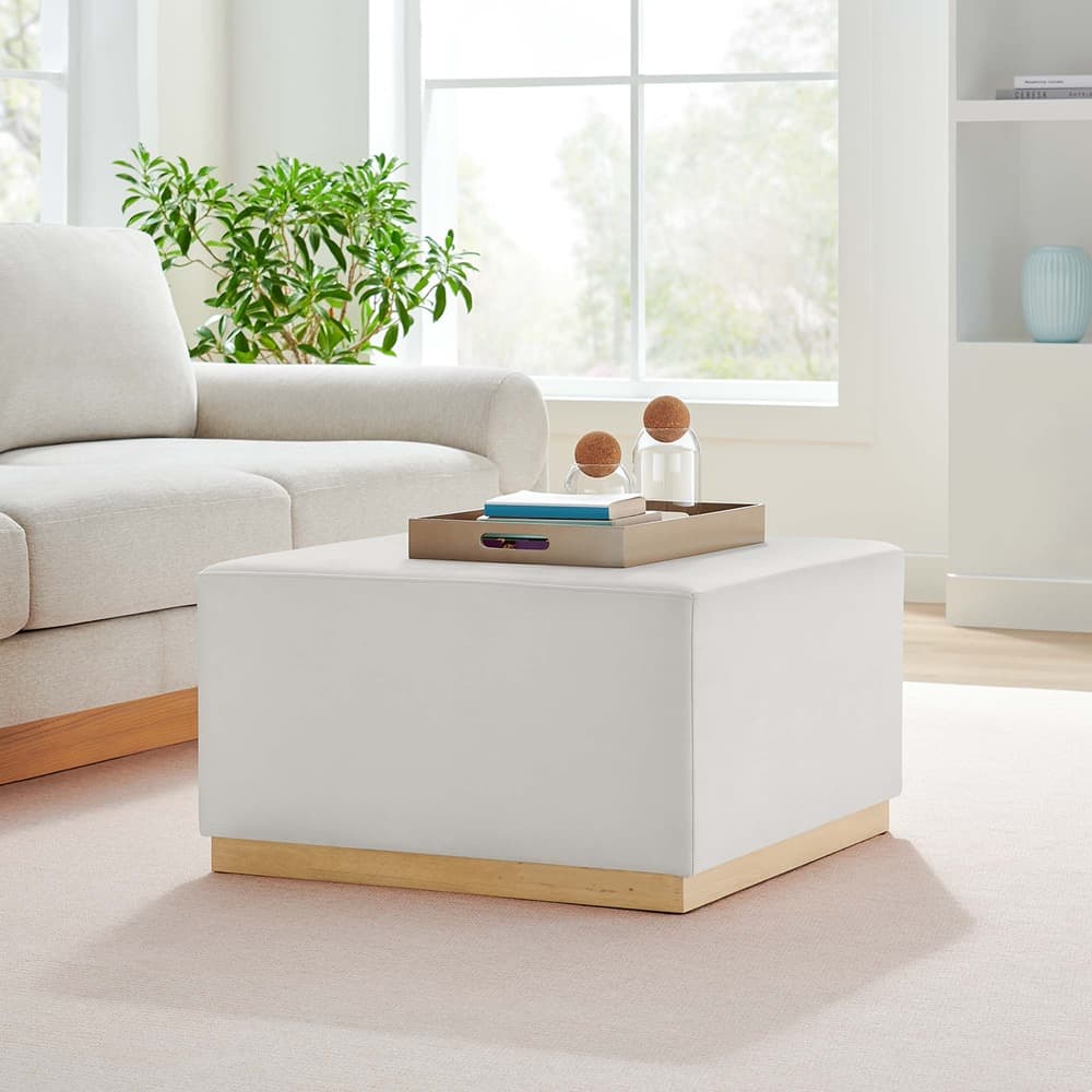 Tilden Large 28" Square Performance Velvet Upholstered Ottoman in Alabaster Natural by Modway - Image 8