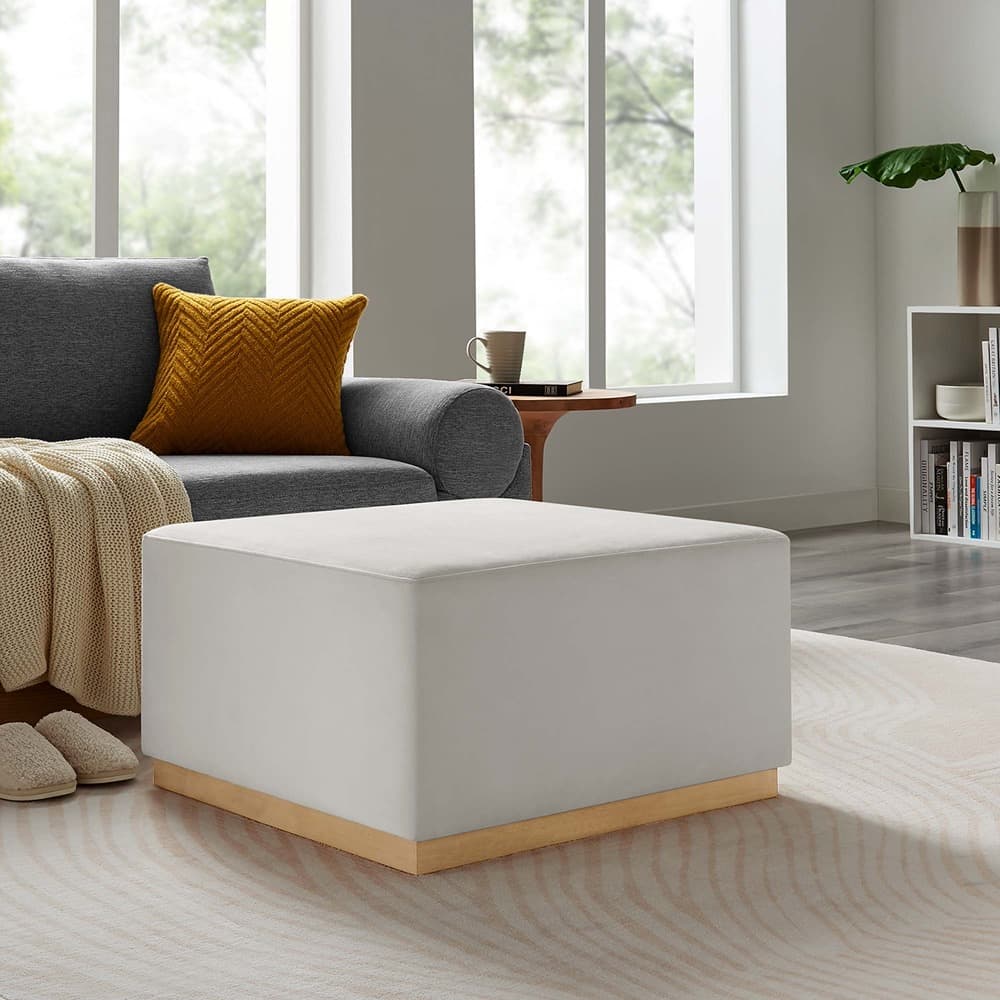 Tilden Large 28" Square Performance Velvet Upholstered Ottoman in Alabaster Natural by Modway - Image 7