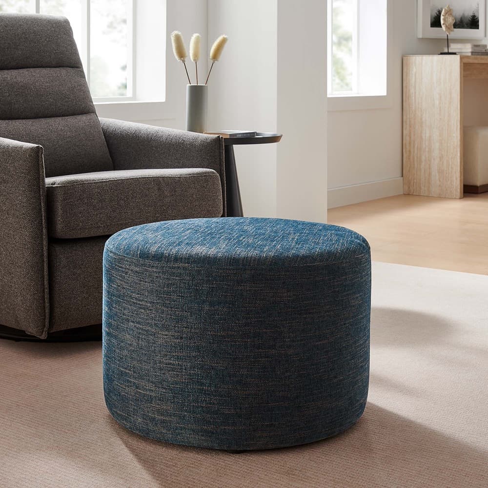 Callum Large 23" Round Woven Heathered Fabric Upholstered Ottoman in Heathered Weave Azure by Modway - Image 6
