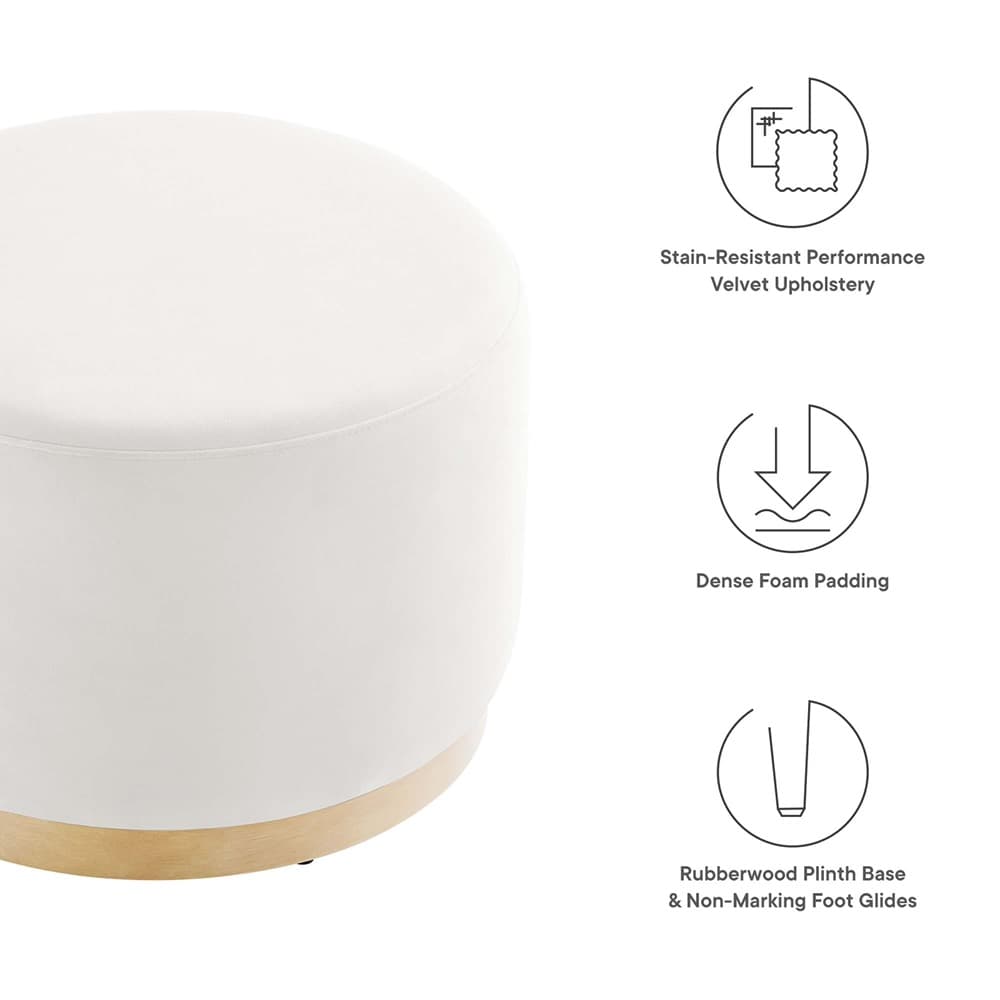 Tilden Large 23" Round Performance Velvet Upholstered Ottoman in Alabaster Natural by Modway - Image 3