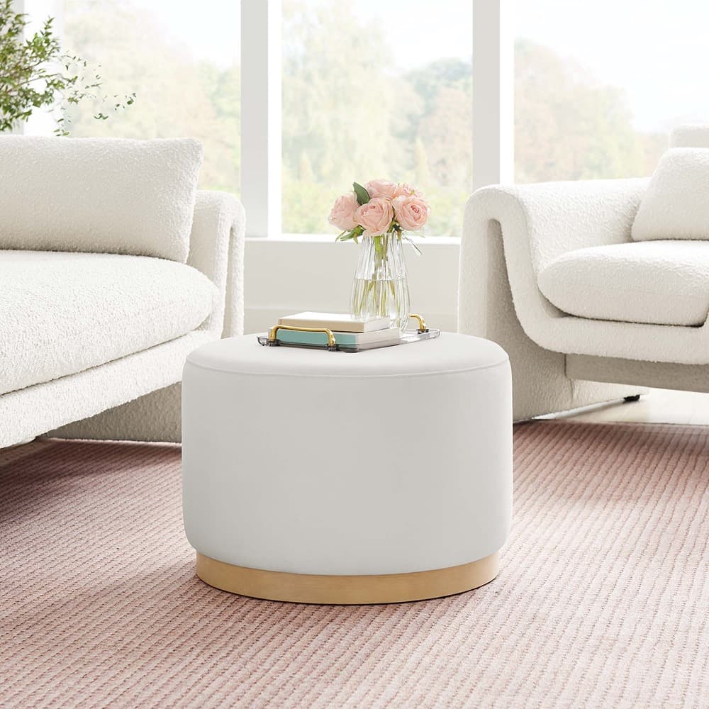 Tilden Large 23" Round Performance Velvet Upholstered Ottoman in Alabaster Natural by Modway - Image 7