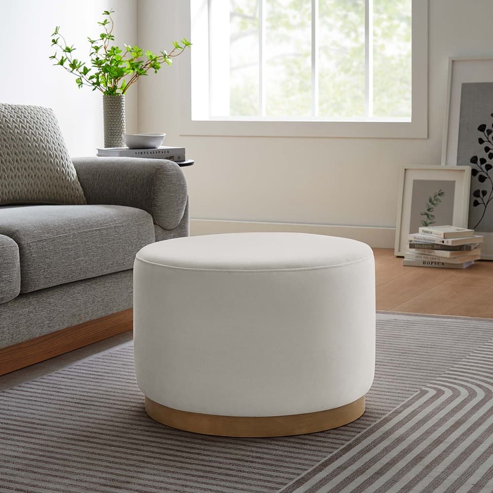 Tilden Large 23" Round Performance Velvet Upholstered Ottoman in Alabaster Natural by Modway - Image 6