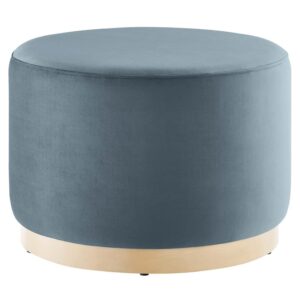 Tilden Large 23" Round Performance Velvet Upholstered Ottoman in Cadet Blue Natural by Modway