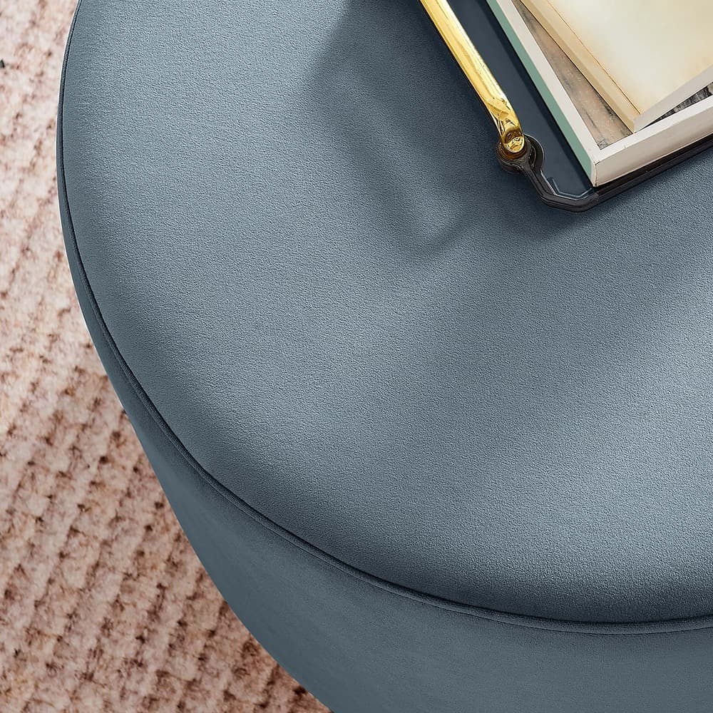 Tilden Large 23" Round Performance Velvet Upholstered Ottoman in Cadet Blue Natural by Modway - Image 8