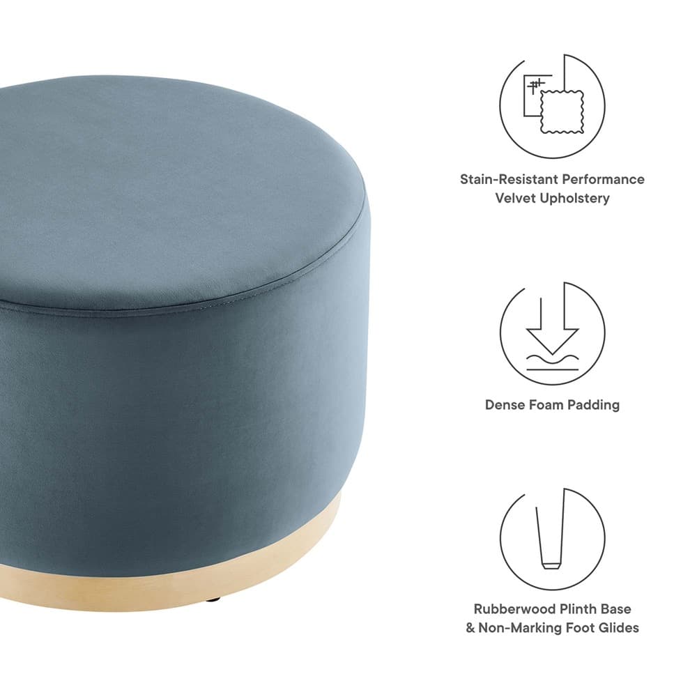 Tilden Large 23" Round Performance Velvet Upholstered Ottoman in Cadet Blue Natural by Modway - Image 2