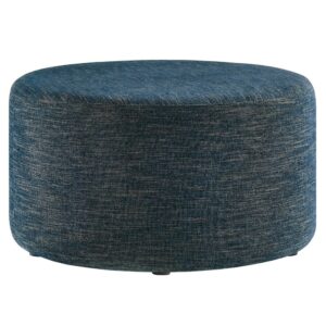 Callum Large 29" Round Woven Heathered Fabric Upholstered Ottoman in Heathered Weave Azure by Modway