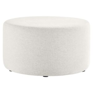 Callum Large 29" Round Woven Heathered Fabric Upholstered Ottoman in Heathered Weave Ivory by Modway