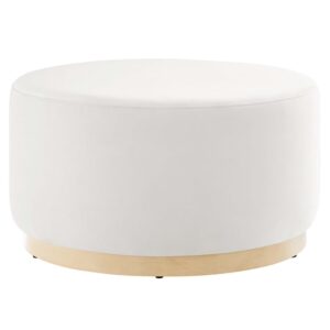 Tilden Large 29" Round Performance Velvet Upholstered Ottoman in Alabaster Natural by Modway
