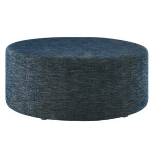 Callum Large 38" Round Woven Heathered Fabric Upholstered Ottoman in Heathered Weave Azure by Modway