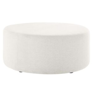 Callum Large 38" Round Woven Heathered Fabric Upholstered Ottoman in Heathered Weave Ivory by Modway